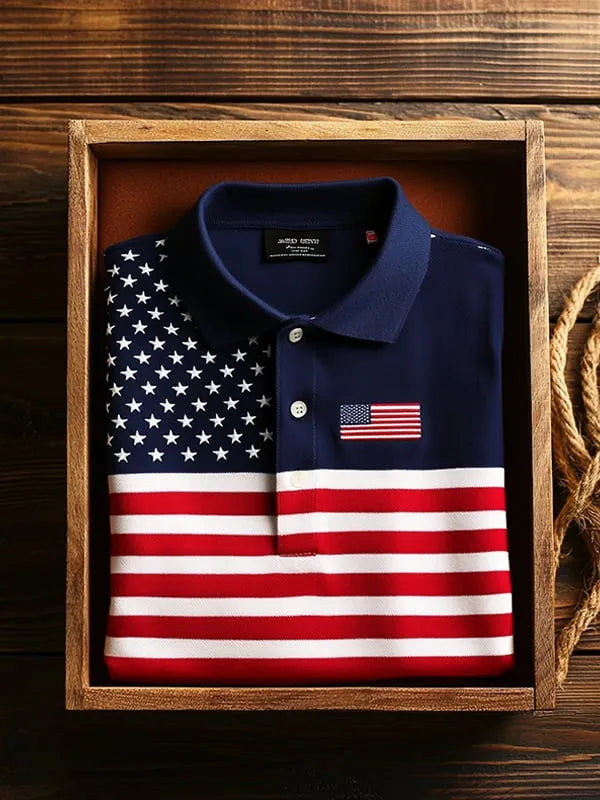 Men's Patriot Flag Independence Polo Shirt | Premium Classic Business Short Sleeve Polo for Men
