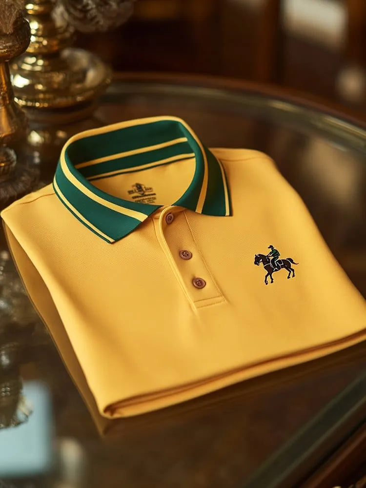Men's Signature Yellow Logo Button Short Sleeve Polo Shirt | Premium Casual Polo T-Shirt for Men