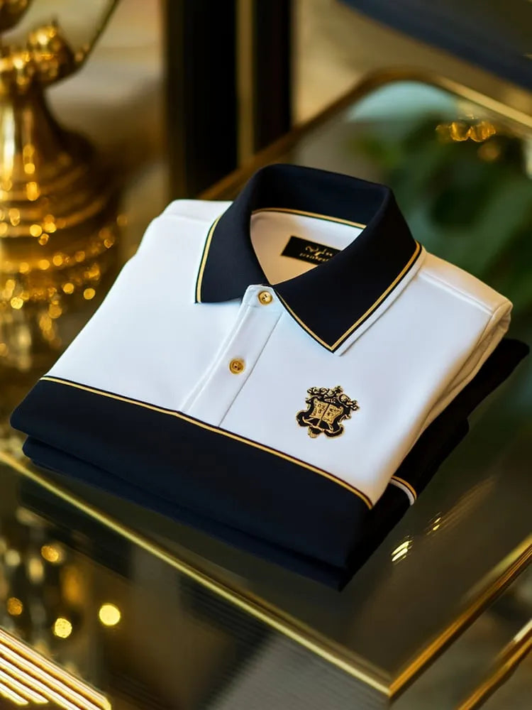 Men's Prestige Logo Button Short Sleeve Polo Shirt | Premium Business Casual Polo for Men