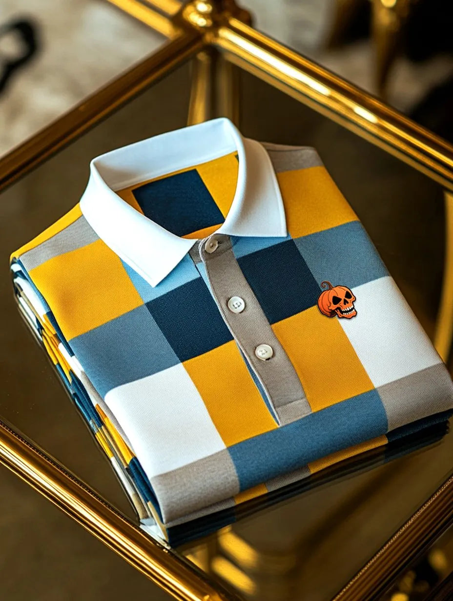 Men's Executive Artistic Button Short Sleeve Polo Shirt | Premium Business Casual Polo for Men