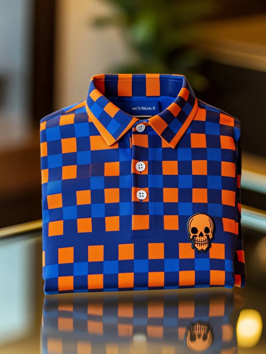 Men's Signature Classic Check Logo Button Short Sleeve Polo Shirt | Premium Business Casual Polo for Men