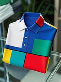 Men's Modern Mondrian Button-Down Polo Shirt | Premium Classic Business Short Sleeve Polo for Men