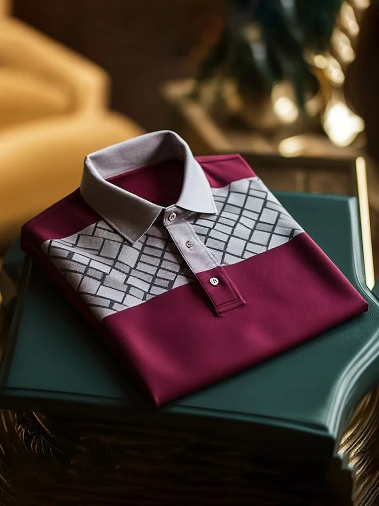 Men's Elite Heritage Check Button Polo Shirt | Premium Business Casual Polo T-Shirt for Men