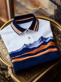 Men's Executive Stripe Logo Button-Down Short Sleeve Polo Shirt | Premium Business Casual Polo for Men