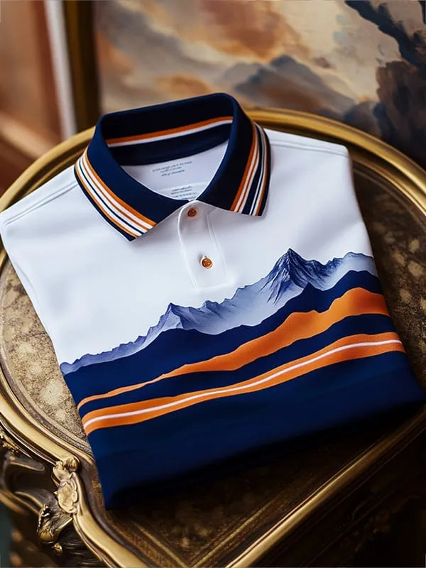 Men's Executive Stripe Logo Button-Down Short Sleeve Polo Shirt | Premium Business Casual Polo for Men