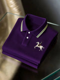Men's Executive Checkered Logo Button Short Sleeve Polo Shirt | Premium Business Casual Polo for Men